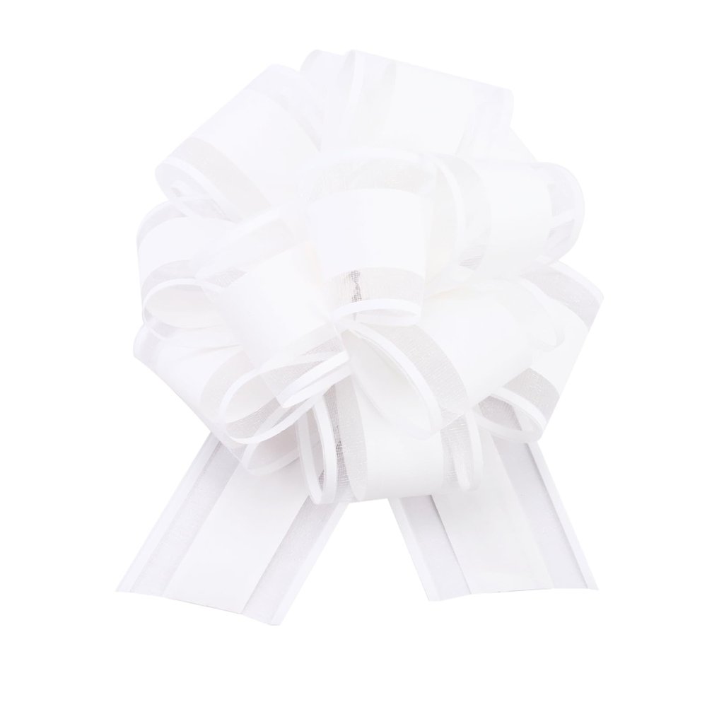 12 Pieces Gift Wrap Ribbon Pull Bows (6" Wide); Easy and Fast Gift Wrapping Accessory for Christmas Gifts, Bows, Baskets, Wine Bottles Decoration, Gift Wrapping and Decoration Present. (White)