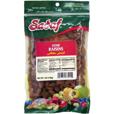 Sadaf Sadaf Sultani Raisins - Dried Sultanas for Cooking and Food Flavoring - Middle Eastern Cuisine - Nutritious Snack - 7 Oz Resealable Bag