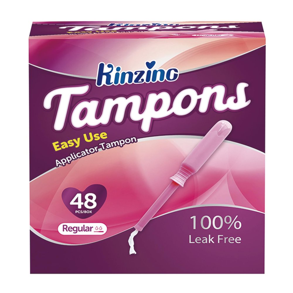 KINZINO Cotton Tampons for Women Applicator Tampons Regular Absorbency Breathable Period Tampon Sport Leakguard Braid Dye Free Unscented 48 Count