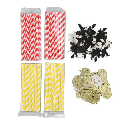100Pcs Halloween Paper Straws, Pumpkin Witch Cards Thick Durable Cute Drinking Straws for Family Office Party