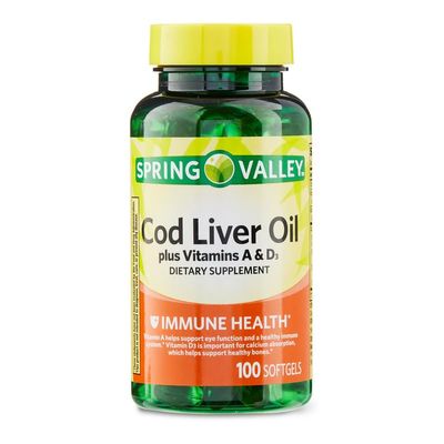 4 TOP CARE Cod Liver Oil Plus Vitamins A & D3 Immune Health Dietary Supplement Softgels, 100 Count