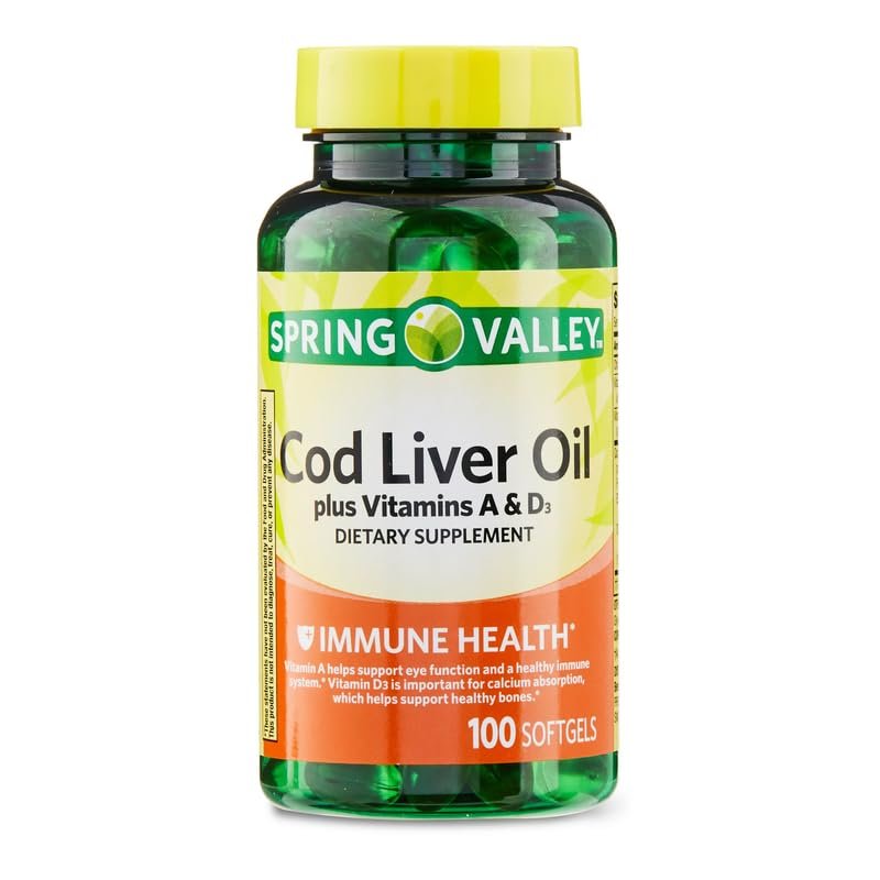 4 TOP CARE Cod Liver Oil Plus Vitamins A & D3 Immune Health Dietary Supplement Softgels, 100 Count