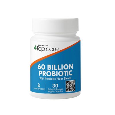 4 TOP CARE Probiotics 60 Billion CFU - 10 Strains + Organic Prebiotics - Immune, Digestive & Gut Health - Supports Occasional Constipation, Diarrhea, Gas & Bloating - for Women & Men (30 Count)