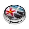 Tropical Flower and Zen Stone Print Pill Box 3 Compartment Small Pill Case with Mirror Pill Organizer for Outdoor Travel Pocket Purse view 2