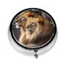 Two Lions Print Pill Box 3 Compartment Small Pill Case with Mirror Pill Organizer for Outdoor Travel Pocket Purse view 1