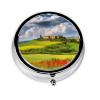 Tuscany Spring Print Pill Box 3 Compartment Small Pill Case with Mirror Pill Organizer for Outdoor Travel Pocket Purse view 1