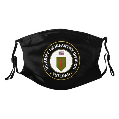 Rqwaaed US First Infantry Division Veteran Face Mask Washable Reusable Adults Breathable With 2 Filters