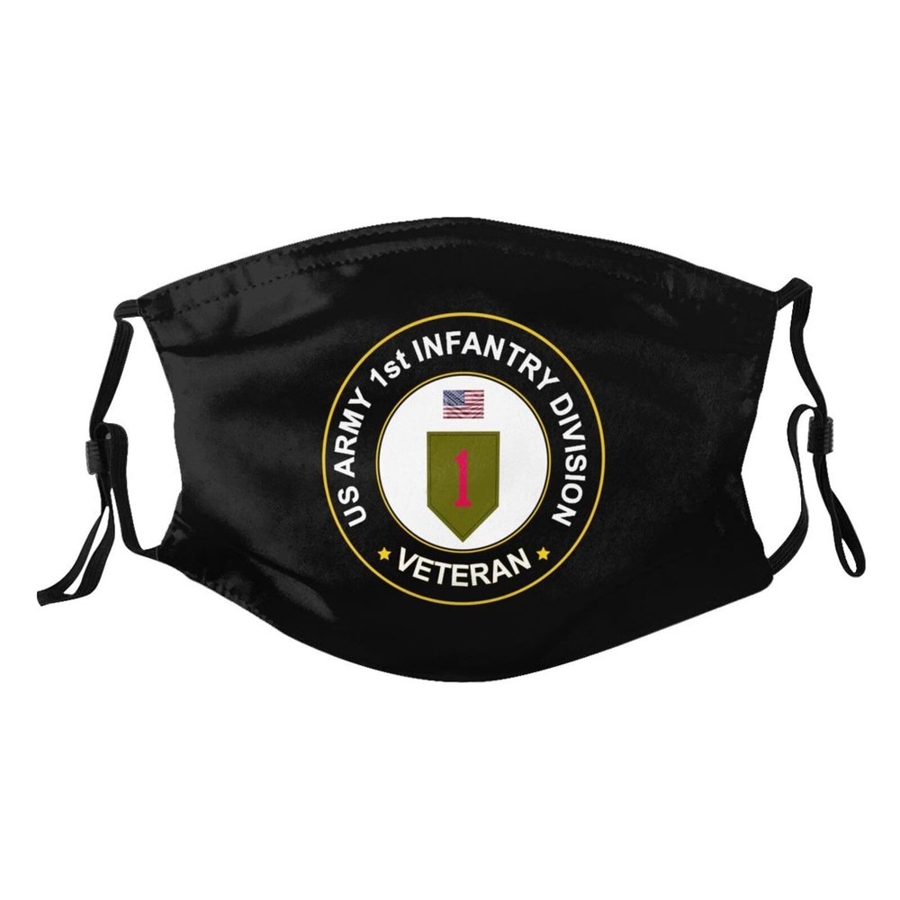 Rqwaaed US First Infantry Division Veteran Face Mask Washable Reusable Adults Breathable With 2 Filters
