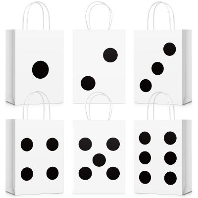 Dispowreath 24 Pcs Dice Party Gift Bags Casino Party Favor Paper Bags Theme Supplies Las Vegas Poker Goody Treat Paper Bag for Casino Birthday, 8.3 x 6 x 3 Inches (White)