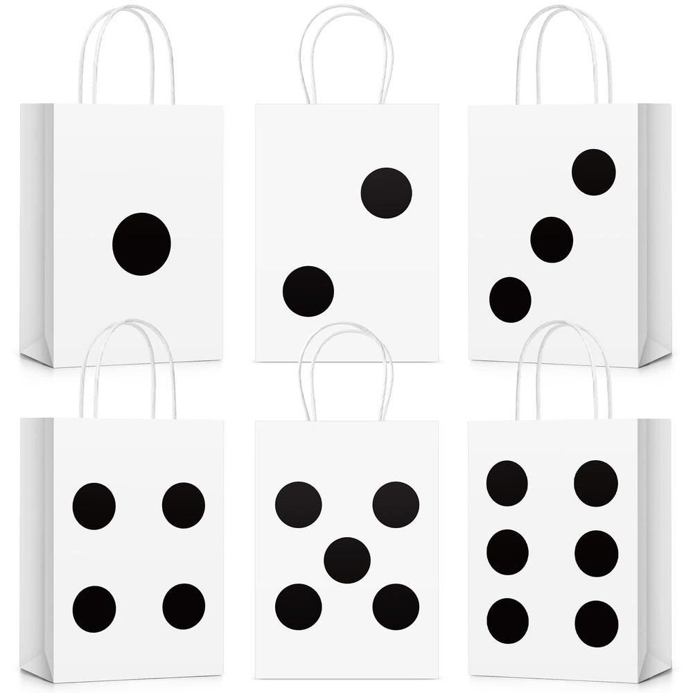 Dispowreath 24 Pcs Dice Party Gift Bags Casino Party Favor Paper Bags Theme Supplies Las Vegas Poker Goody Treat Paper Bag for Casino Birthday, 8.3 x 6 x 3 Inches (White)
