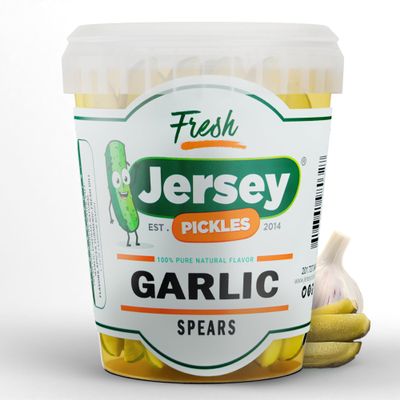 Jersey Pickles - Garlic Dill Spears Fresh (Quart) - Fresh, Keto-Friendly, and Perfect for Snacks, Sandwiches, or Salads The perfect Pickle Jars Cornichon for Families or Gatherings