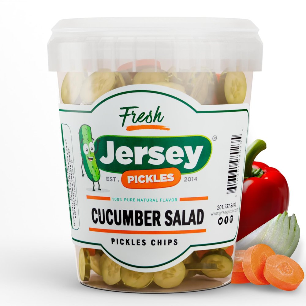 Jersey Pickles - Cucumber Salad (Quart) - Fresh, Keto-Friendly, and Perfect for Snacks, Sandwiches, or Salads  The perfect Pickle Jars Cornichon for Families or Gatherings