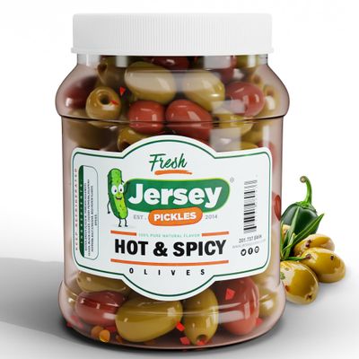 Jersey Pickles - Hot Mix Olives Combo (Half Gallon) Olives Stuffed Hand-Stuffed Gourmet Olives with Premium Fillings for Snacks, Charcuterie & Cocktails