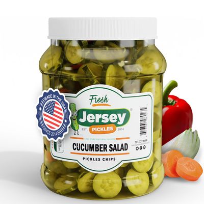 Jersey Pickles - Cucumber Salad (Half Gallon) - Fresh, Keto-Friendly, and Perfect for Snacks, Sandwiches, or Salads The perfect Pickle Jars Cornichon for Families or Gatherings