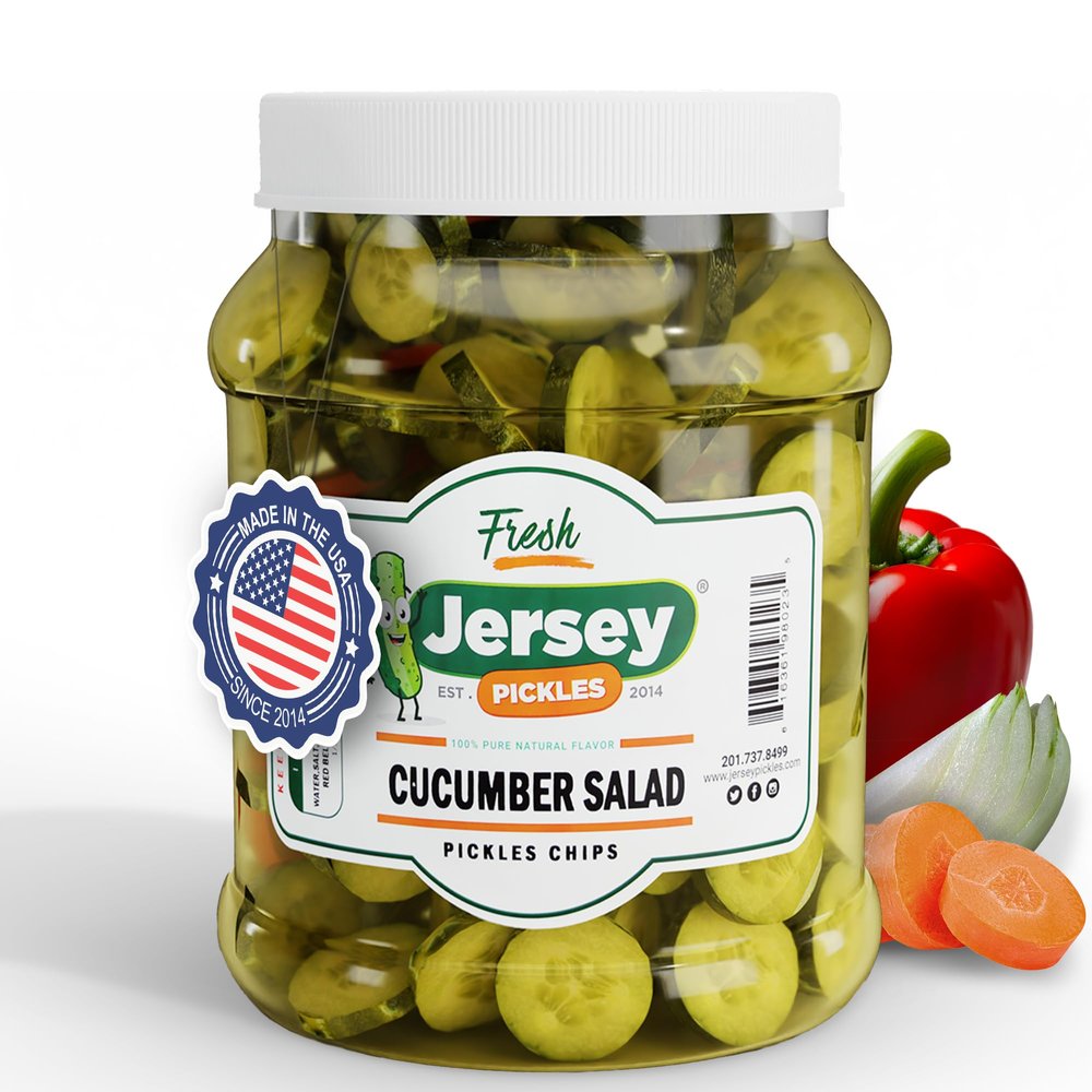 Jersey Pickles - Cucumber Salad (Half Gallon) - Fresh, Keto-Friendly, and Perfect for Snacks, Sandwiches, or Salads The perfect Pickle Jars Cornichon for Families or Gatherings