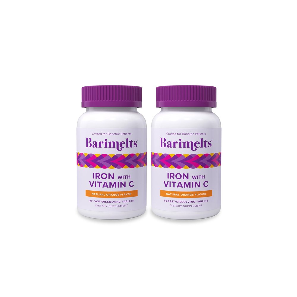 Barimelts Iron with Vitamin C, 180 Fast-Dissolving Tablets (2-Month Supply), Sugar-Free Bariatric Iron Supplement for Women, Natural Orange Flavor