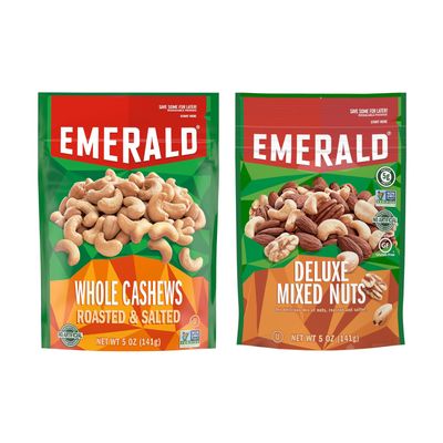 Emerald Nuts Combo Variety Pack Featuring Roasted and Salted Whole Cashews & Mixed Nuts | 5 Oz Resealable Bags | Kosher Certified, Non-GMO, Contains No Artificial Preservatives, Flavors or Synthetic Colors