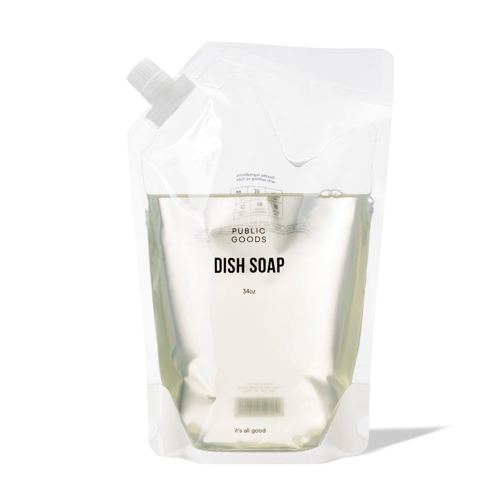 Public Goods Natural Dish Soap | Kitchen Soap | Plant-Based & Vegan Friendly | Clear Dish Detergent Liquid | Concentrated | Made in USA | Mandarin Basil | 34 Fl Oz Refill