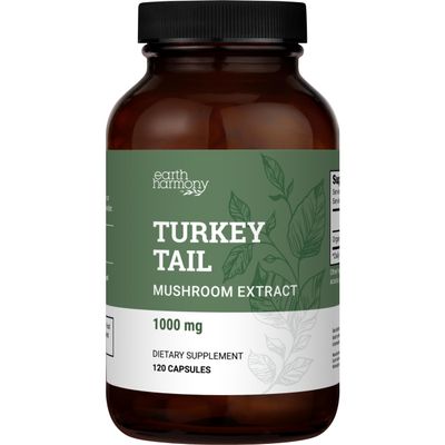 Earth Harmony Organic Turkey Tail Mushroom Capsules (1000mg Pure Extract) - Superfood Mushroom Supplement Helps Support Brain Health - Premium Powder Extract - 120 Capsules (2-Month Supply)