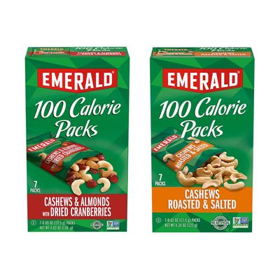 Emerald Nuts Combo Variety Pack Featuring Cashew, Almond and Dried Cranberries & Cashews | Contains 14 Single Serving 100-Calorie Snack Packs| Kosher Certified, Non-GMO, Contains No Synthetic Colors