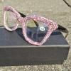 COTIA Cat Eye Reading Glasses Bling Rhinestones Crystal Diamond Eyewear Anti Blue Light Reader (black pink, 1.0) view 4