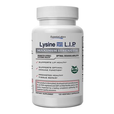 Superior Labs Lysine Immune Plus Lip, Clinically Proven Lip Health & Support, L-Lysine Bound to HCI for Optimal Stability & Absorption for Fast Results, Bioactive with Zero Harmful Additives