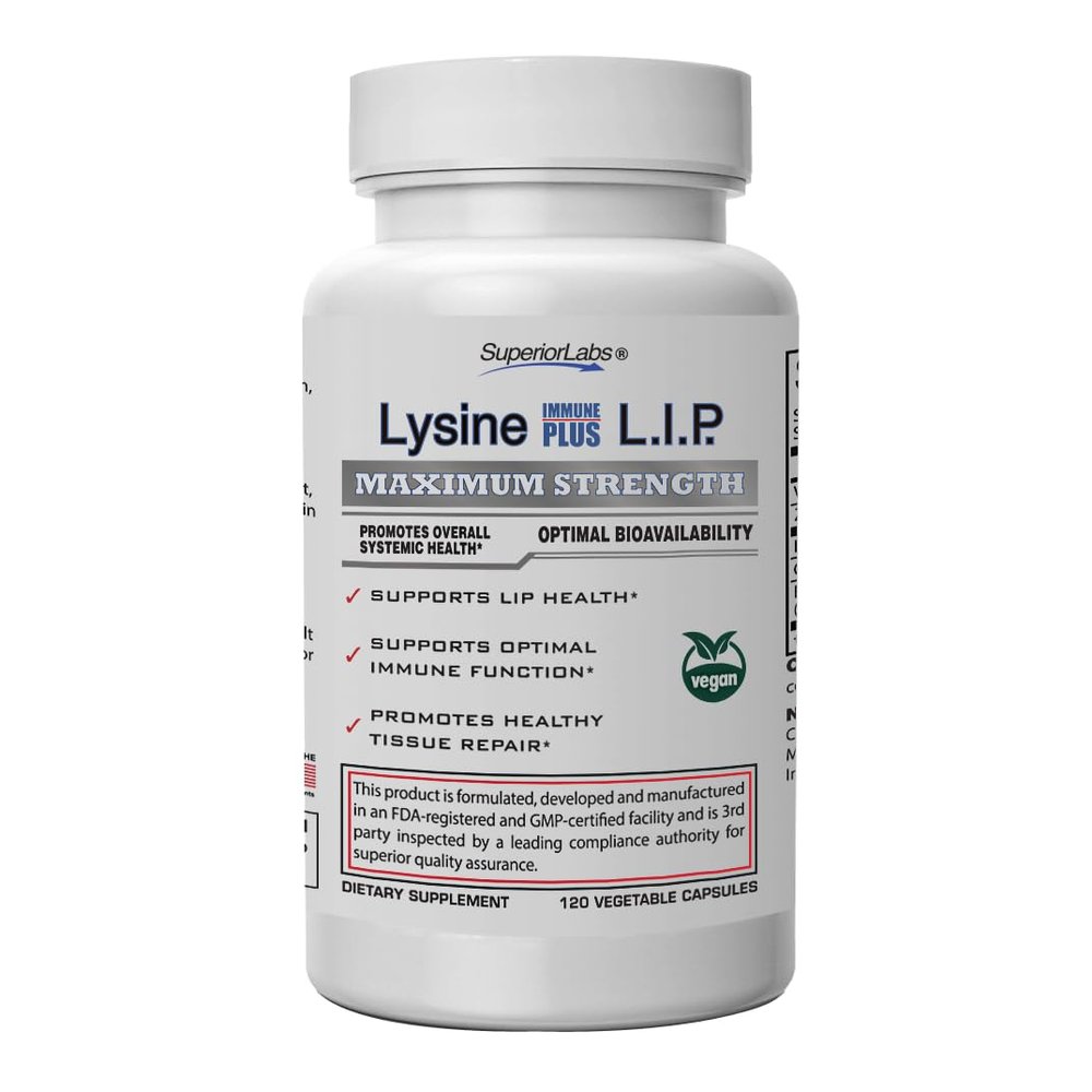 Superior Labs Lysine Immune Plus Lip, Clinically Proven Lip Health & Support, L-Lysine Bound to HCI for Optimal Stability & Absorption for Fast Results, Bioactive with Zero Harmful Additives