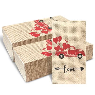 120 Pcs Burlap Printed Love Truck Disposable Bathroom Napkins, Mother's Day Heart Truck Guest Towels Hand Towels Paper Guest Napkins for Bathroom Kitchen Camping Cocktail Party 4.3 x 7.8 inch