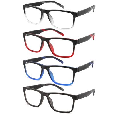 acavefox 4 Pack 3.5 Reading Glasses Men Readers Computer Blue Light Blocking Fashion Comfy Eyeglasses with Spring Hinge