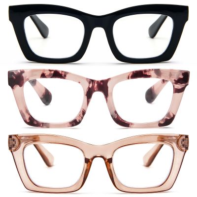 REAVEE 3 Pack Oprah Style Reading Glasses for Women,Blue Light Blocking Cute Oversized Square Computer Readers with Spring Hinge 0.75