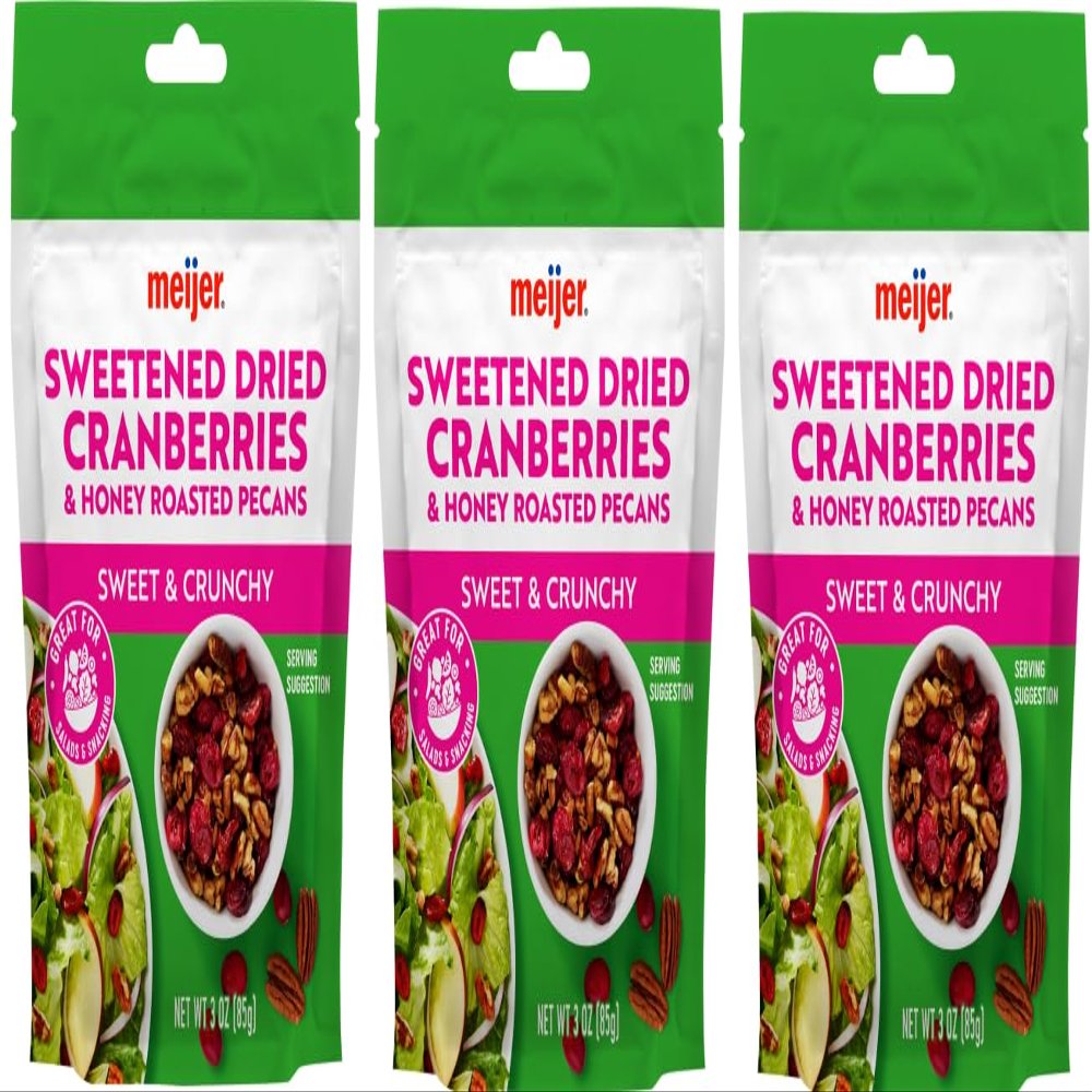 Pack Of 3 Dried Cranberries and Honey Roasted Pecans, 3 oz
