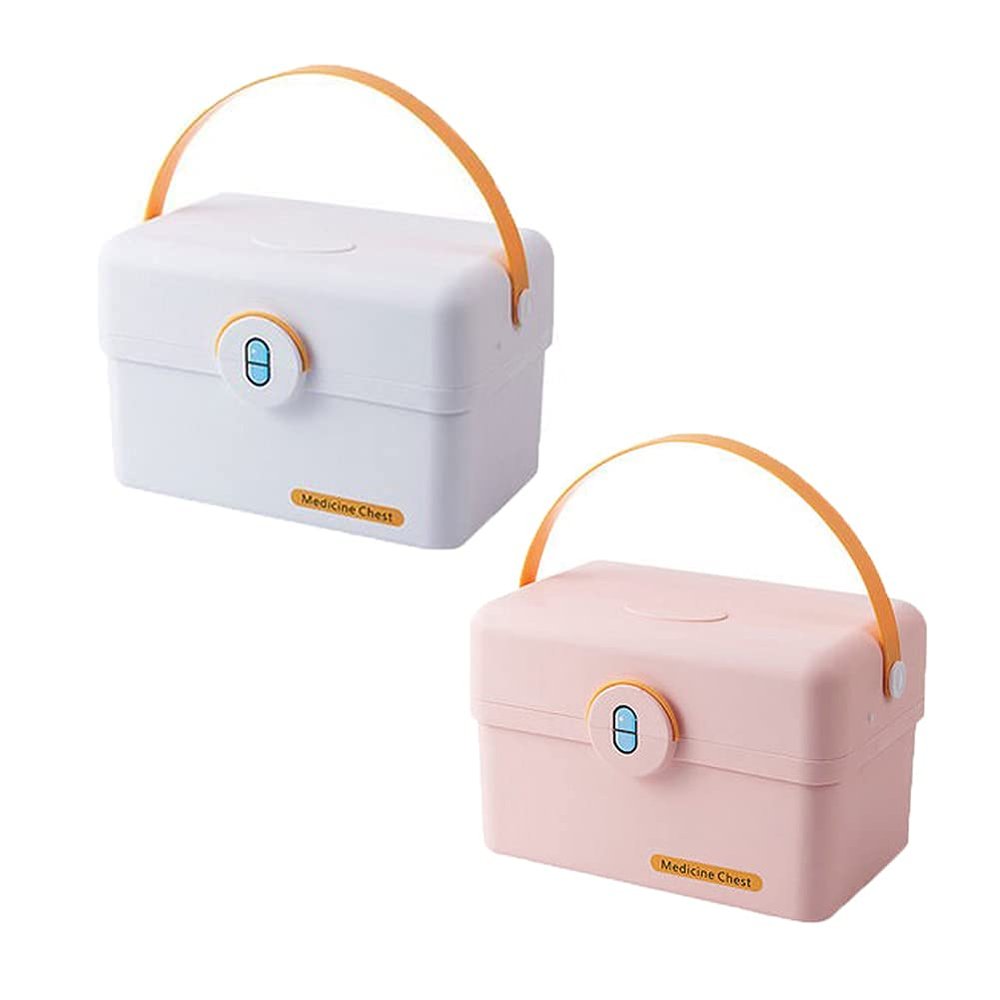 JacCos Medicine Storage Case First Aid Box Two-Layer Large Capacity Plastic Medicine Storage Boxfor Home Office Car Workplace Travel Outdoor Bath Cabinet (Pink) (White & Pink)