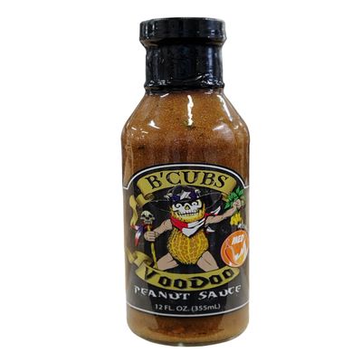 B'Cubs Voodoo Peanut Sauce MEDIUM Bold, Nutty, Sweet with a Spicy Kick, Versatile Dip, Drizzle, Marinade & Stir Fry 12oz Glass Bottle Texas Made