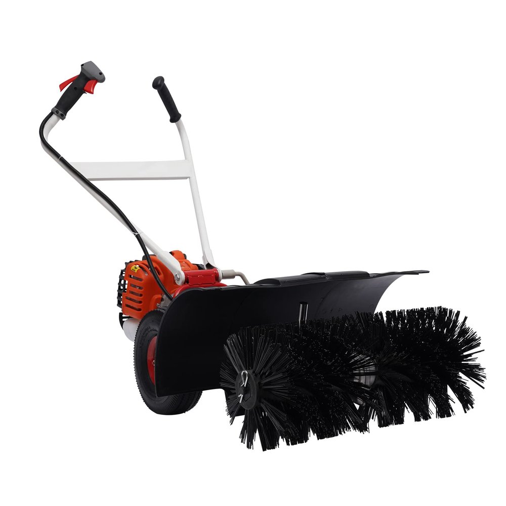 2-Handles 52CC Gas Power Broom, 2.5HP Gas Power Sweeping Broom Walk Behind Broom Driveway Turf Grass Cleaning Sweeping Machine Rotatable Brush Head, 10500rpm