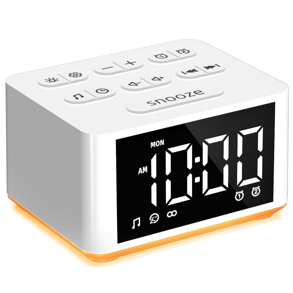 3 in 1 Sound Machine Dual Alarm Clock Night Light White Noise Machine 27 Sleeping Sounds for Adults Kids Precise 32 Level Volume Sleep Timer Memory Function Digital Clock with 30 Wake Up Sounds