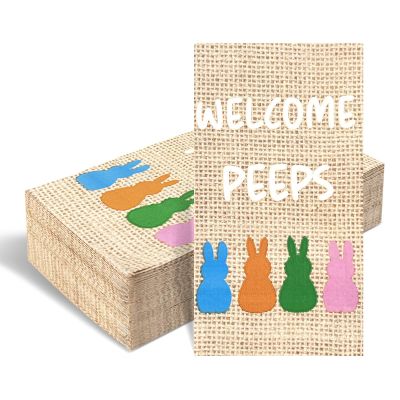 120 Pcs Burlap Printed Easter Welcome Peeps Disposable Bathroom Napkins, Spring Easter Bunny Peeps Guest Towels Hand Towels Paper Napkins for Bathroom Kitchen Camping Cocktail Party 4.3 x 7.8 inch