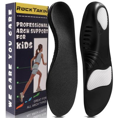 ROCKTAKIN Kids Arch Support Shoe Insoles, Plantar Fasciitis Orthotic Inserts Strong Support for Children's High Arch, Flat Feet Pain Relief, Foot Pronation