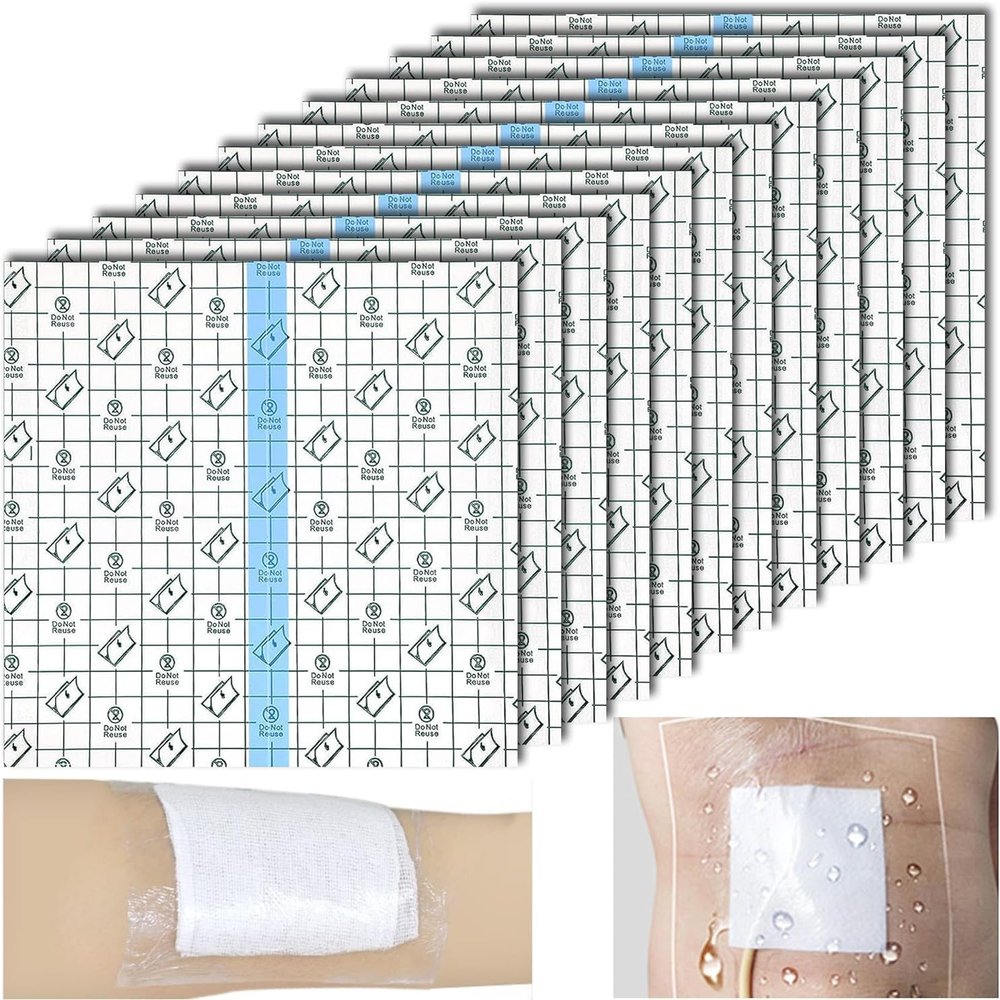 25PCS Waterproof Dialysis Catheter Shower Cover (7.8"x7.8"), Adhesive PICC Line Shower Cover, Stretchable Wound Cover for Showering & Tattoo Cover for Swimming,Shower Shield to Keep Protected Area Dry