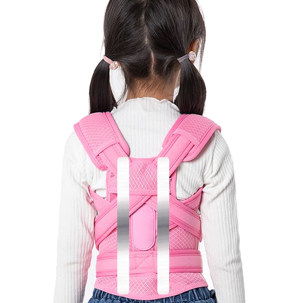 BAFAFA Back Correction Humpback Belt High Elasticity Adjustable Brace Comfort Back Shoulder Clavicle Support Neck Pain Relief Abdomen for Adult Children,Pink,S