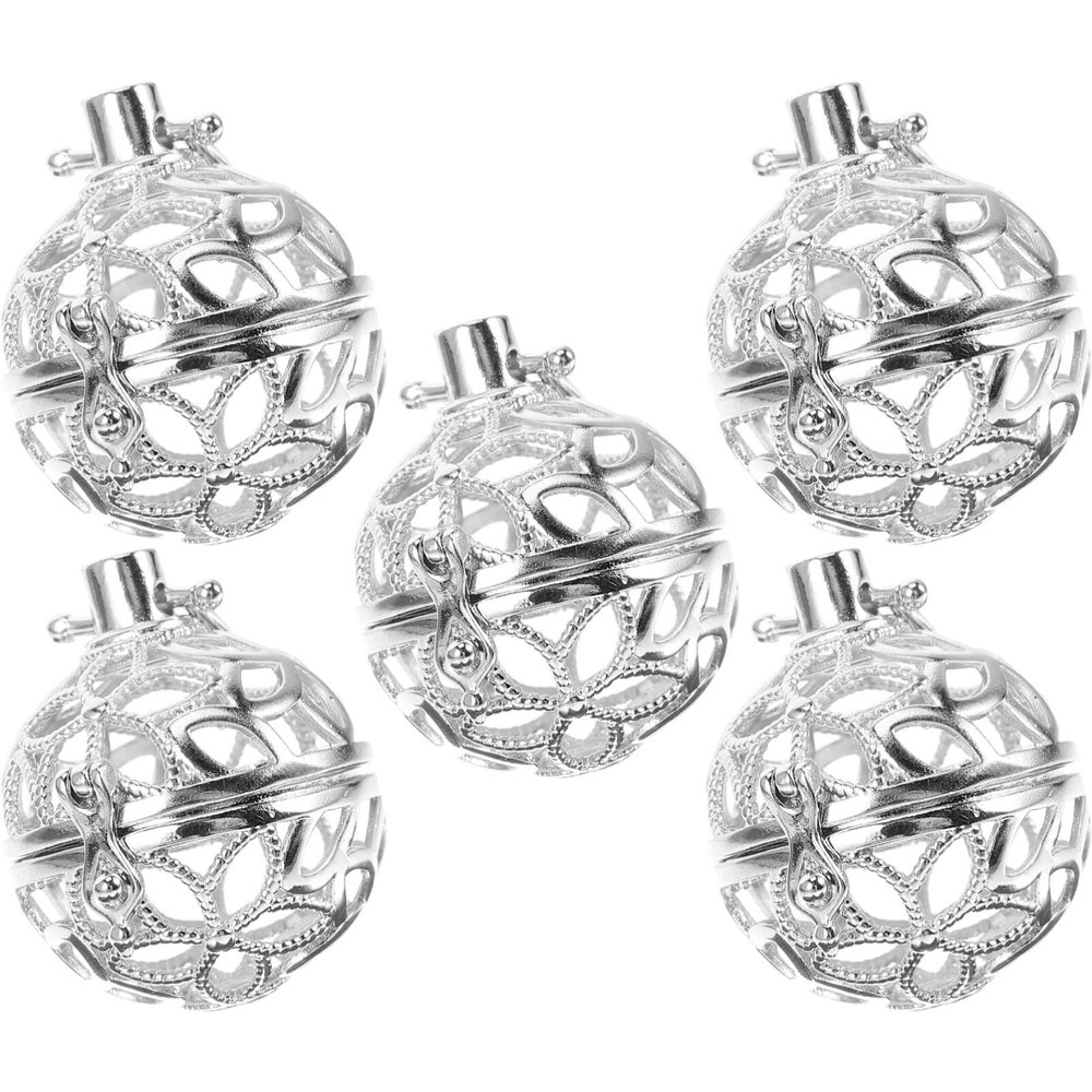 GLEAVI 5pcs Diffuser Locket Necklace Pendant Elegant Hollow Flower Design White Gold for Personal Use and Gifting for Scented Oil Perfume
