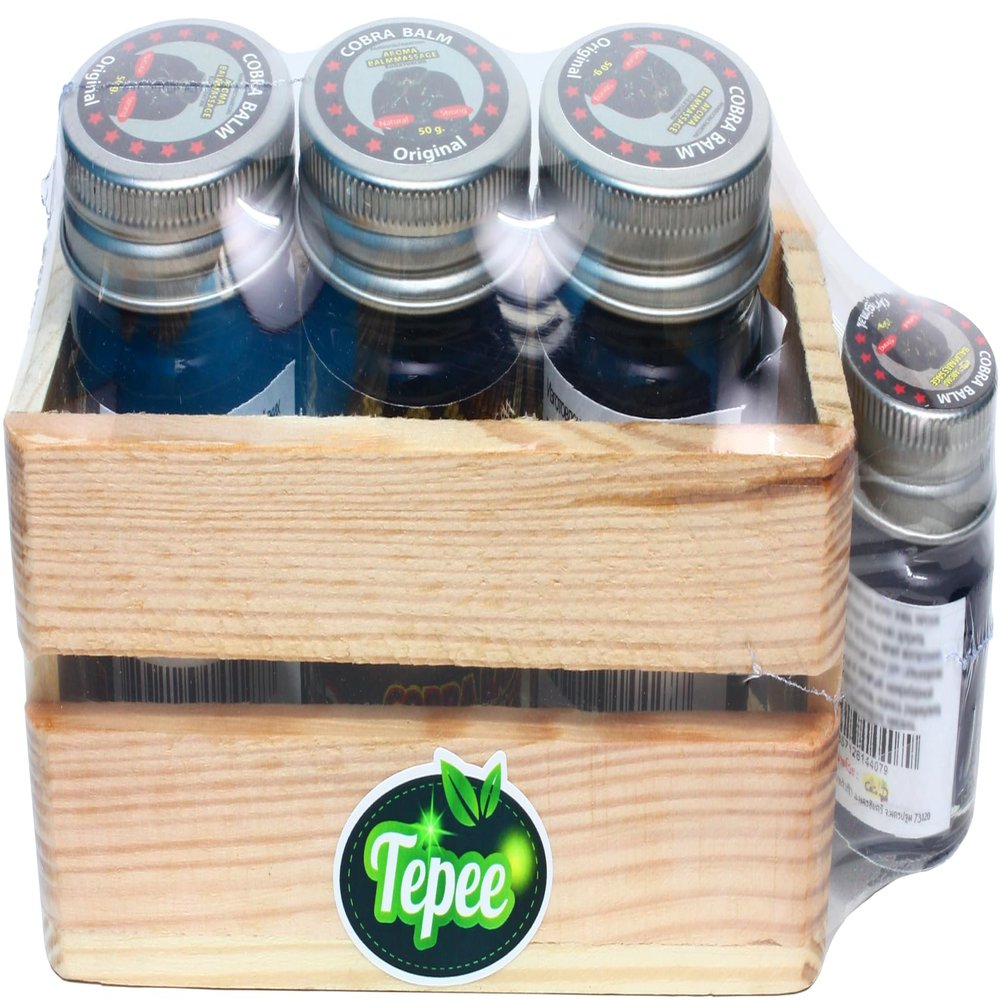 Bedront Original Cobra Balm in Wooden Box Gift Set 3x50g, 1x15g for Thai Massage and Relaxation