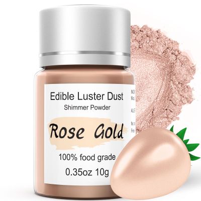 Rose Gold Luster Dust Edible Glitter for Cocktails  10g Colaele Edible Shimmering Dust for Chocolates, Metallic Food Coloring Powder for Cake Decorating Edible Glitter for Drinks, No Gluten,Vegan