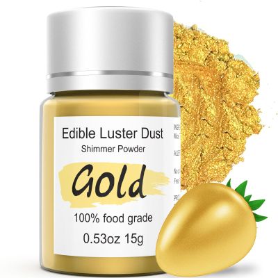 15g Edible Gold Luster Dust for Drinks Cake Decorating  Colaele Gold Shimmering Edible Glitter Dust for Chocolates, Metallic Food Coloring Powder for Edible Glitter for Cocktails, No Gluten,Vegan