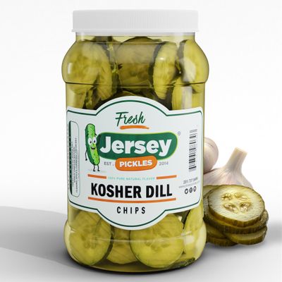 Jersey Pickles - Kosher Dill Chips (Gallon) - Fresh, Keto-Friendly, and Perfect for Snacks, Sandwiches, or Salads The perfect Pickle Jars Cornichon for Families or Gatherings