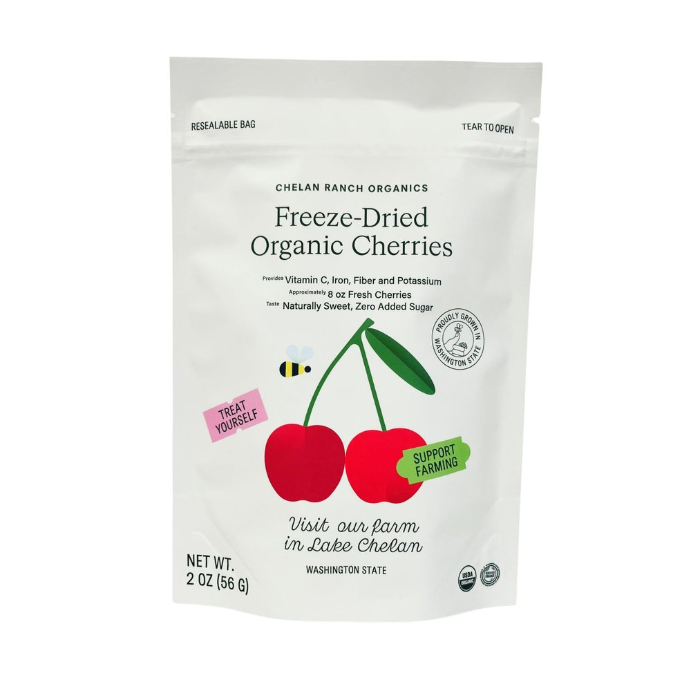 Chelan Ranch Organics Freeze-Dried Organic Cherries, Non-GMO & Vegan, 2 Ounce Bag (12-Pack)