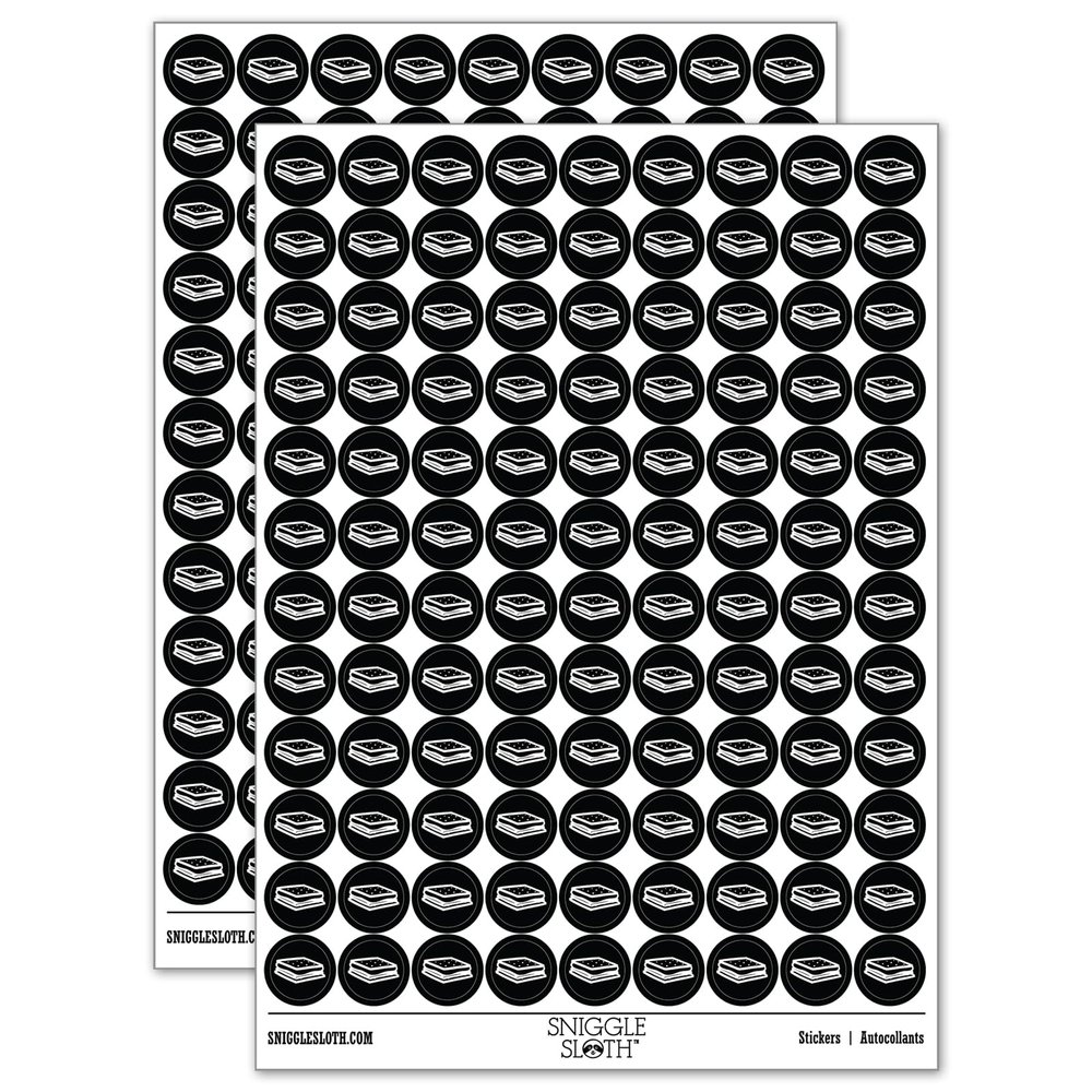 S'Mores Graham Cracker Chocolate Marshmallow Campfire Snack 200+ Round Stickers - Matte Finish - 0.50" Size - Black