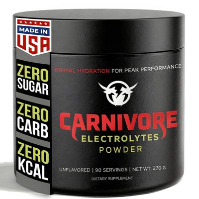 Carnivore Electrolytes Keto Electrolytes Powder - Premium Hydration for Balanced Support and Optimal Energy - Zero Sugar, Zero Calorie Electrolyte Powder for Daily Use - 90 Servings (Unflavored)