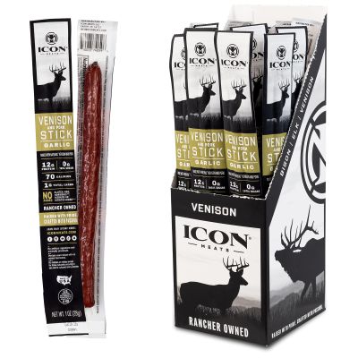 ICON Meats Venison and Pork Snack Sticks, Garlic Flavor, 24 Pack High Protein Snacks, Sugar Free, Natural Jerky Meat Sticks, Gluten Free, USDA Inspected, Made in the USA, Valentines Day Gifts for Him