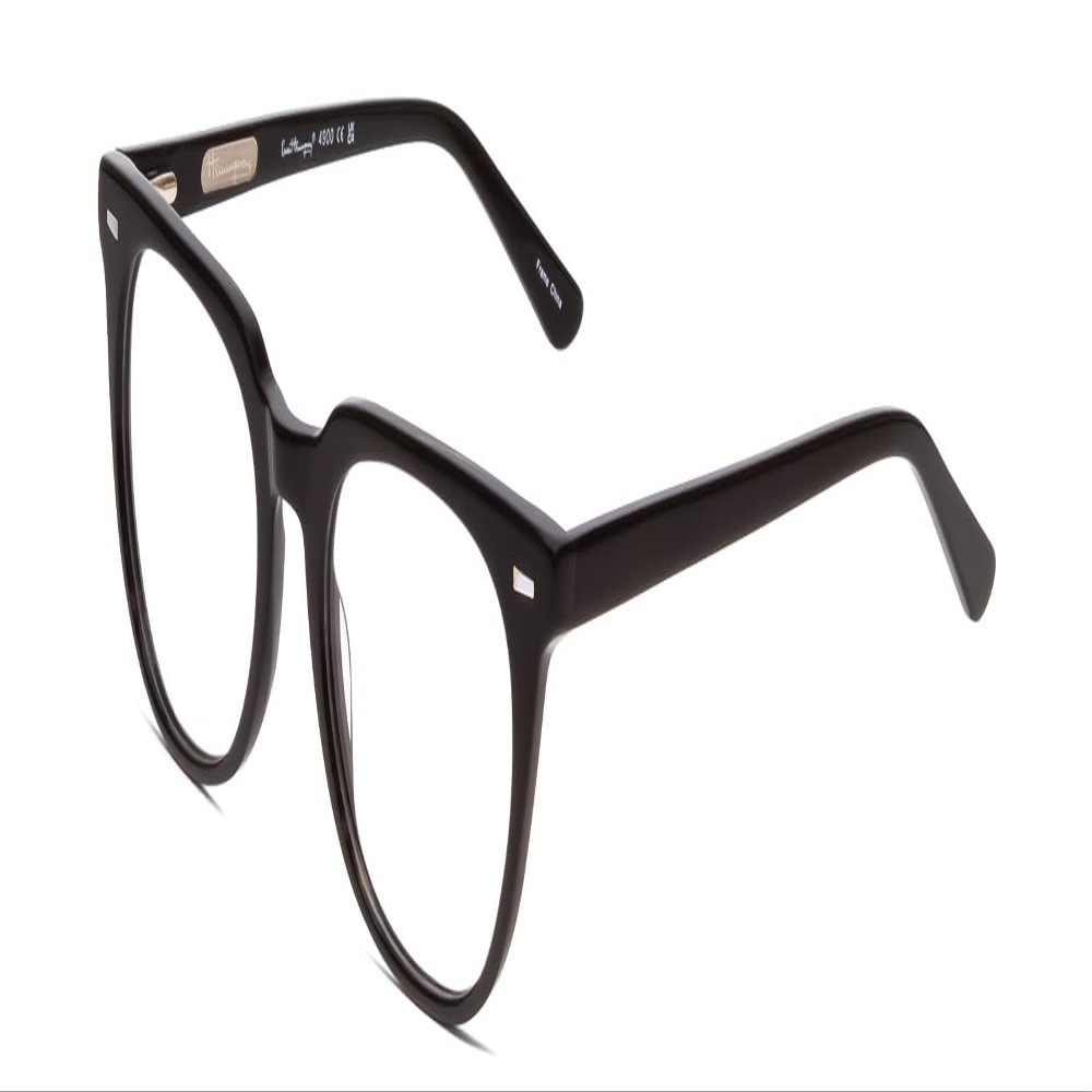 Calabria Ernest 4900 Cat-Eye Blue Light Blocking Reading Glasses +0.00 Gloss Black/Silver Accents Men Women