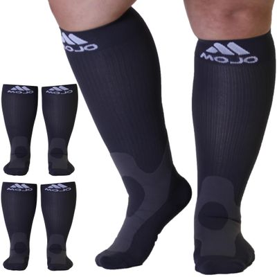 Mojo Compression Socks for Women and Men (3 Pairs) 20-30mmHg - Wide Calf Opaque Compression Stockings for Lymphedema, Thrombosis, Varicose Veins Circulation - Gray, 3X-Large - A601GR6